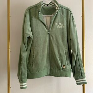 Teddy Fresh Velour Full Zip Track‎ lined Jacket Mens Size M Light Green